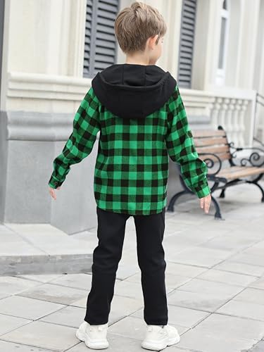 Image of Cromoncent Boys Flannel Hoodie Plaid Button Down Shirt Jacket Long Sleeve
