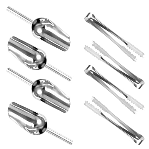 HQLESHUI Edelstahl-Eiszange und -schaufel, Mini-Küchenzange, Küchenzange und 4 Stück Edelstahl-Küchenlöffel, Eisschaufel, Buffetschaufel für Süßigkeiten, Dessert, Buffet, Eis (4er-Set) Cover