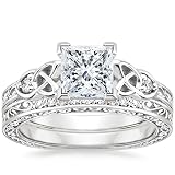 Ayafee Vintage Lab Grown Diamond Princess Cut Celtic Knot Bridal Ring Sets 1-3 Carat (ctw) 10K 14K 18K Gold IGI Certified Lab Diamond Engagement Ring Sets for Women (D Color VVS Clarity) - 3 Carat