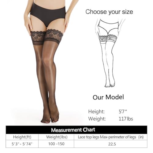 ARRUSA Nylon Shiny Thigh High Stockings,Sheer Shimmery Tights With Lace Top,Hold Up Silk Pantyhose for Women2