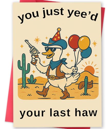MOROLURU Funny Cowboy Birthday Card, Humorous Western Style Birthday Greeting Card for Men Women Friends, Joke Birthday Gifts with Envelope, 8 x 5.3 Inch