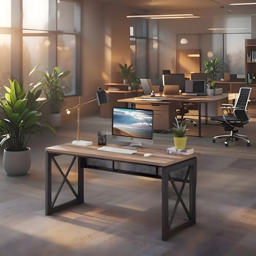 Image of TEKAVO Perforted Computer Table for Home & Office | Front mesh Design | Work & Study Table for Home | Brown Wood & Metal | 100 x 60 x 75 CM | DIY Assembly