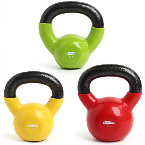 ActiveForever Kettlebell, Kettlebell in ghisa Rivestita in Neoprene, Kettlebell, Fitness Kettlebell (Verde + Giallo + Rosso,...