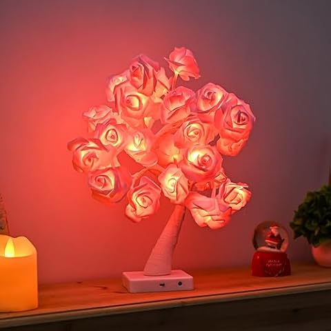 Rose Flower Tree Lamp, Led Rose Table Lamp Gift for Teens Girls Mother Home, Battery Powered, Romantic Tabletop Night Lighting for Bedroom Living Room Party Wedding Valentine's Day Desk Decor Cover