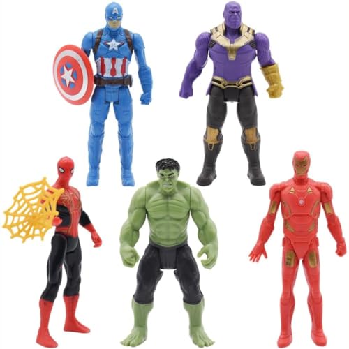 5pcs Superhero Toys, Action Figures, Party Supplies, Cake Topper, Superhero Figures, For Hulk Iron Man Thanos Captain America, Cupcake Fingurines