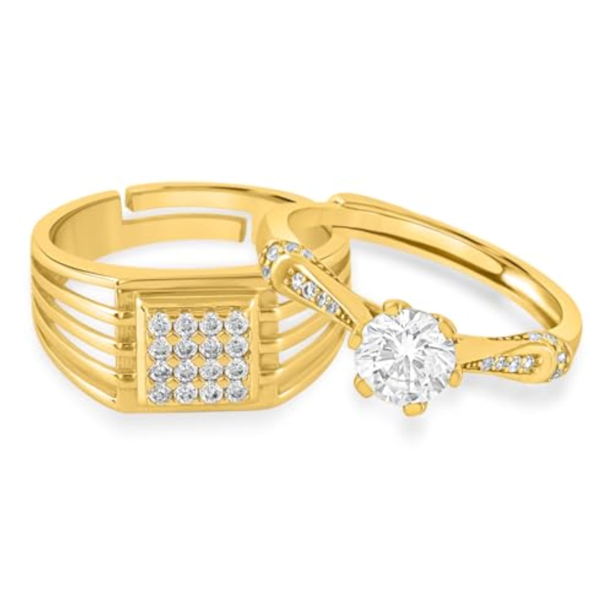 925 Sterling Silver Solitaire Gold Plated Lover's Couple Jewellery Set