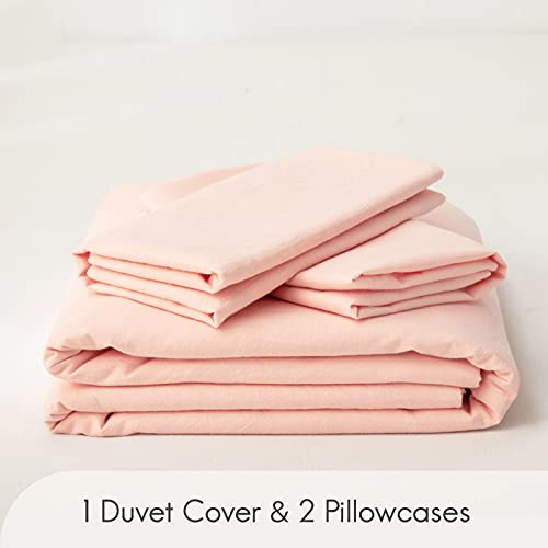 Freemood Pink 100% Washed Cotton Queen Duvet Cover Set, 3 Pieces 1 Comforter Cover And 2 Pillowcases, Ultra Soft And Breathable Solid Color Bedding Set With Zipper Closure #TOP6
