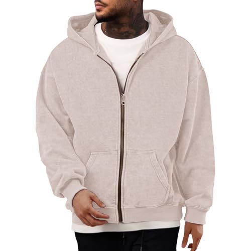 Womens Mens Zip Up Hoodie Oversized Acid Wash Sweatshirt Casual Vintage Long Sleeve Sports Workout Gym Zipper Tee Tops