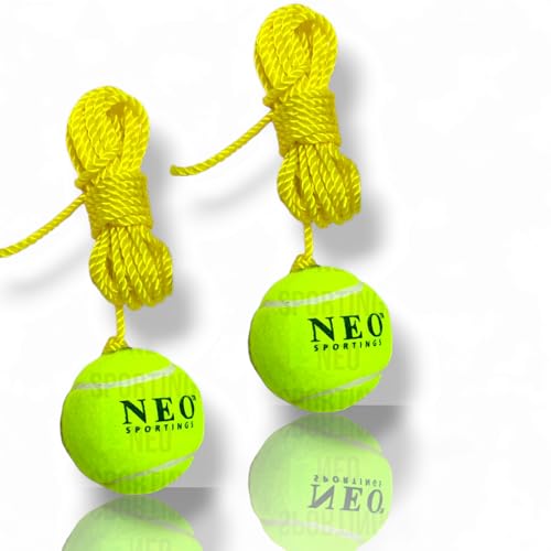 Image of Medium-Heavy Weight (80 Grams) Hanging Tennis Green Ball|| 3.6 mtrs Nylon Rope|| Double Knot|| Yellow Rope|| Pack of 2