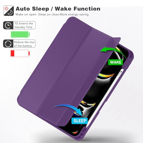Image of ZryXal New iPad Pro 13 Inch Case (M5) 2025 / (M4) 2024 with Pencil Holder, Smart iPad Case [Support Pencil Pro and Pencil (USB-C)], Support Touch ID and Auto Wake /Sleep (New Dark Purple)
