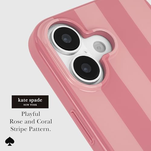 Image of kate spade new york iPhone 17 Case - Stripe Rose Coral | Compatible with MagSafe - Lightweight Designer Case for iPhone 17 with Anti-Scratch Coating and Stripe Rose Coral Design