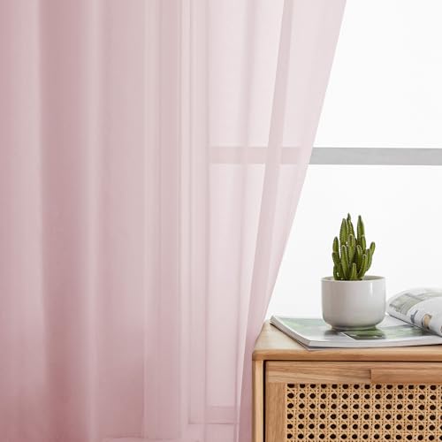 Image of OWENIE Sheer Curtains 54 Inch Length 2 Panels Set, Blush Sheer Curtain for Living Room, Soft Airy Window Treatments for Bedroom, Fimly Voile Sheer Curtains & Drapes, 2 Pcs 84 Width 54 Long