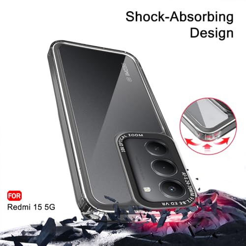 Image of TheGiftKart Hybrid Shockproof Back Cover Case for Mi Redmi 15 5G | Stylish Camera Border | Electroplated Buttons | Crystal Clear Hard Back Cover Case (TPU & PC, Smoked Bumper)