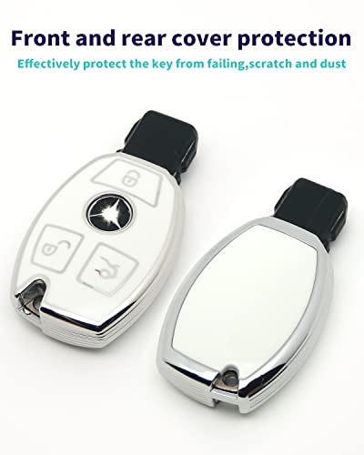 Haoyoumei Suitable For Mercedes Benz Keys.advanced Soft Tpu Key Cover Is Compatible With Cls Clk Amg Clk Glc Gle Gls Ml Sl Slk A C E R S G Smart Remote Key (Type A White Key Case + Key Chain Set) #TOP3