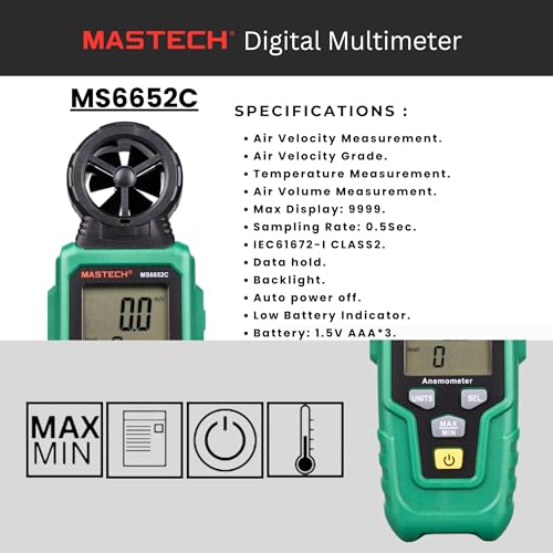 Image of Mastech MS6652C Digital Anemometer Meter