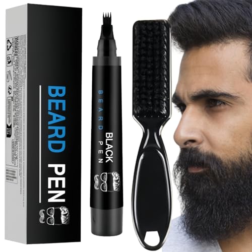 Beard Pencil Filler,Beard Brush with Fork Tip,Waterproof Beard Pen Liner,Long Lasting Beard Pen kit,Colouring Beard Pencil Filler,Natural Looking Mustache Kit for Men,Durable Styling Pen,Black