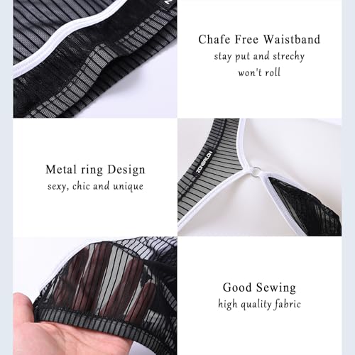 Mens Mesh Underwear Sexy See Through Briefs Sheer Cheeky Pouch Silk Breathable Pack Fishnet lingerie Stripe Panties4