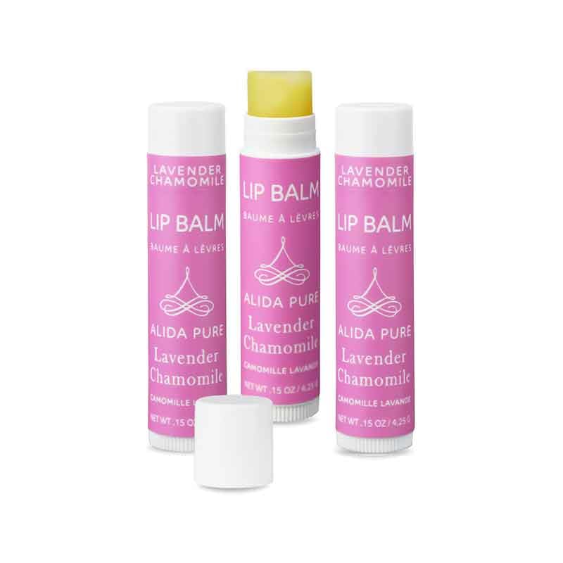 Bálsamo labial ALIDA PURE Lavanda e Camomila, vegano, sem cera de abelha, com óleos orgânicos de jojoba e abacate, vitamina E, conjunto com 3 tubos