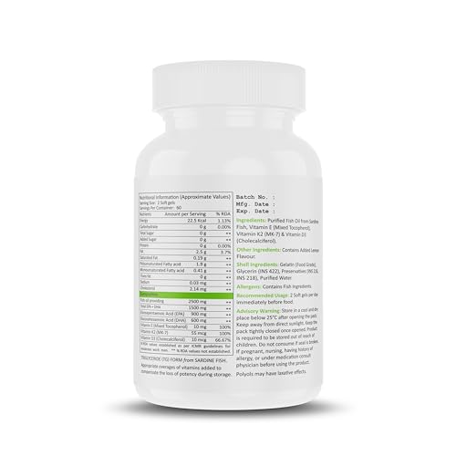 Image of Muscle Nectar Omega 3 Fish Oil Triple Strength, 2500mg (1500mg EPA /DHA), Triglyceride (TG) Form (120 Softgels)