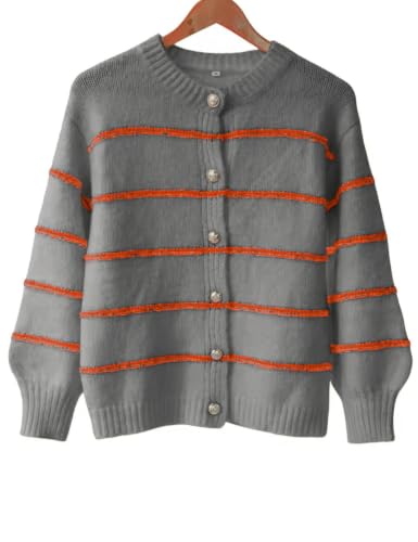 Image of QIBABU Womens Striped Cardigan Sweaters Casual Open Front Long Sleeve Button Down Knit Outwear