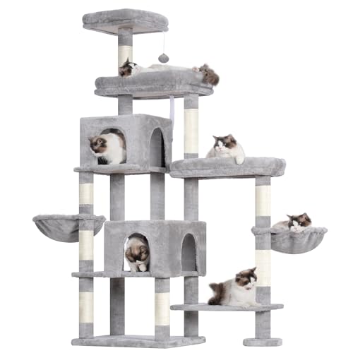 Hey-brother XXL Kratzbaum für groß Katzen, 180 cm hoch Stabil Katzenbaum mit rechts erweitert mit 3 gemütlichen Plattformen, 3 Grosse Höhle und 2...