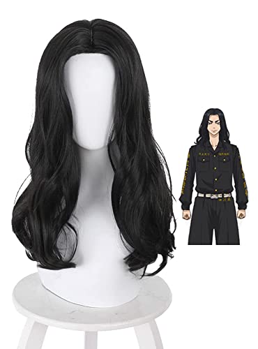 Tokyo Revengers Cosplay peluca natural negro largo rizado resistente al calor peluca de anime para fiesta de Halloween (Baji Keisuke) Cover