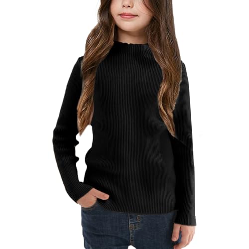 OEBLD Girl's Mock Turtleneck Sweater Ribbed Knit Long Sleeve Pullover Soft Stretch Slim Fitted Top