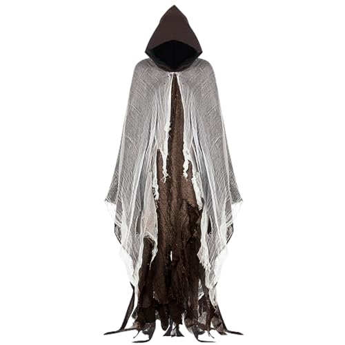 ALINILA Disfraz Halloween Hombre Terror: Fantasma Costume Halloween Capa con Capucha - Disfraz Grim Reaper Bruja Fantasma para Adulto Hombre Mujer (Marrón)