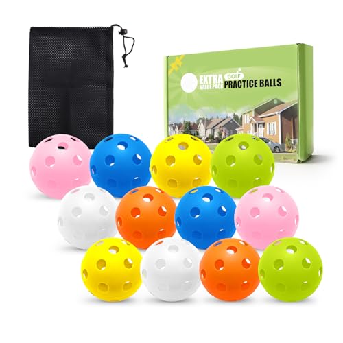 FINGER TEN Golf Practice Balls Plastic Limited Flight(Mixed Color 12 Pack)