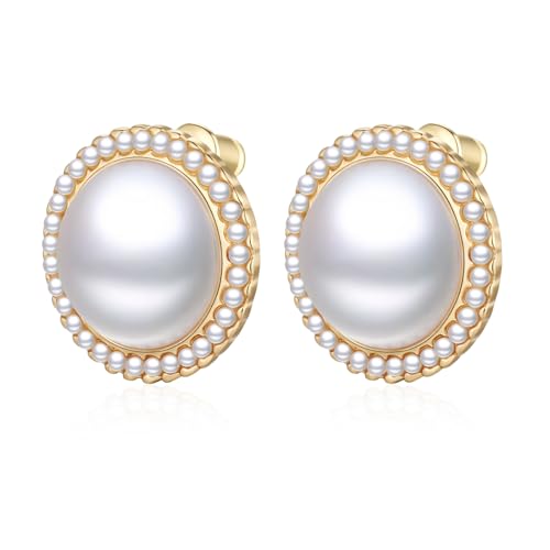Pearl Stud Earrings for Women, Faux Big Gold Pearl Earrings Studs, Dainty White Large Pearl Earrings