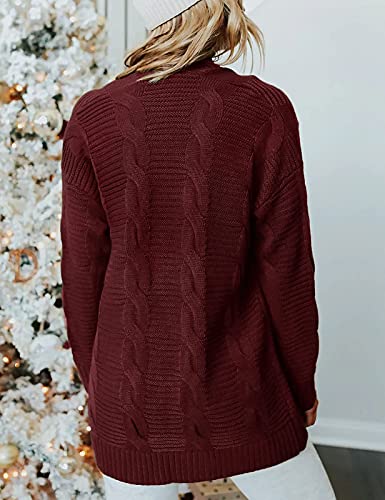 Merokeety Women's Long Sleeve Cable Knit Cardigan Sweaters Open Front Fall Outwear Coat Wine #TOP3