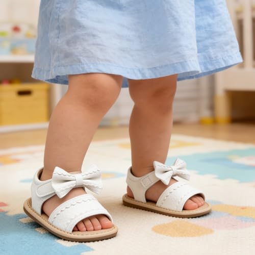 Image of Miamooi Infant Baby Girls Boys Sandals Summer Bowknot Crib Shoes Toddler Pu Leather Flower Soft Rubber Sole Dress Flats First Walker Shoes