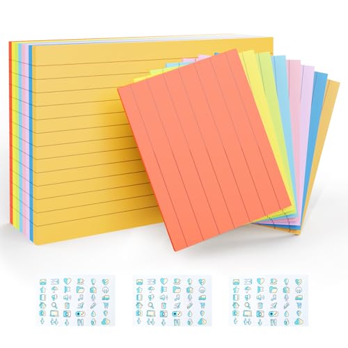 200 cartões coloridos de índice 10 x 15 cm, cartões de índice pautados, cartões de dupla face para e