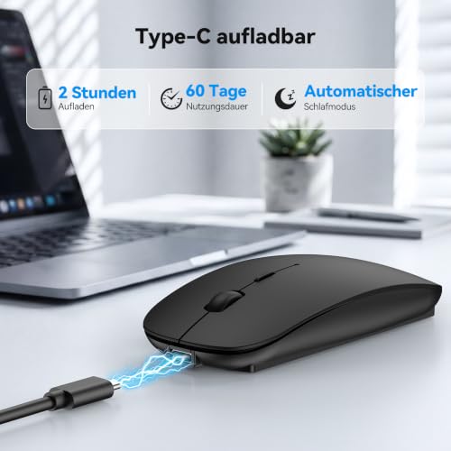 TECKNET Bluetooth Maus USB-C & USB-A, Slim Kabellose Maus mit 4 Tasten – Ansicht 4