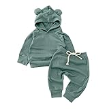 Verve Jelly Infant Baby Mädchen Jungen Gerippter Trainingsanzug Bärenohr Kapuzenpullover + Kordelzughose 2Pcs Gestrickte Winteroutfits Grün 80 6-12 Monate