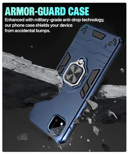 Image of WOW IMAGINE Shock Proof Back Case Mobile Cover for Realme C11 2021 | C20 Back Cover Case (Tough Armor | Hybrid PC + TPU | Ring Holder & in-Built Kickstand | Blue)