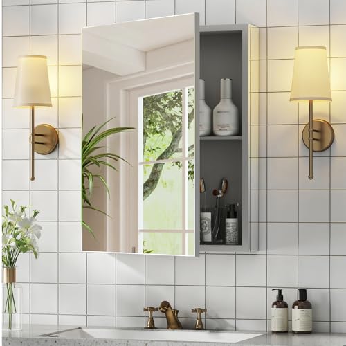 BROBIG Bathroom Medicine Cabinet with Mirror, 14x18 Recessed or Wall