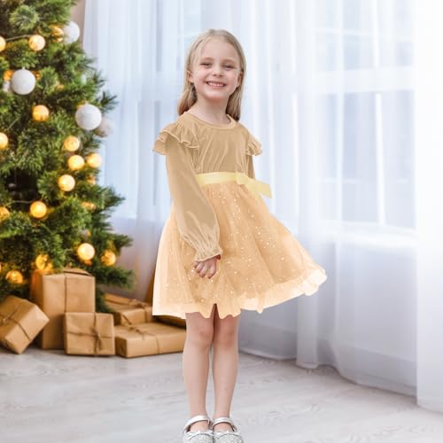 Neutocd Toddler Baby Girl Christmas Dress Long Sleeve Velvet Sequin Tulle Ruffle Winter Party Holiday Dress for Girls3
