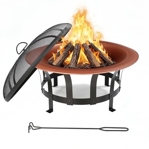 LIFERUN 30'' Large Round Fire Pit, 2-in-1 Outdoor Fire Bowl 