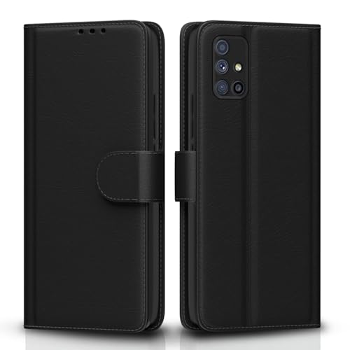 Image of Pikkme Samsung Galaxy A71 Flip Case Leather Finish | Inside TPU with Card Pockets | Wallet Stand and Shock Proof | Magnetic Closing | Complete Protection Flip Cover for Samsung Galaxy A71 (Black)