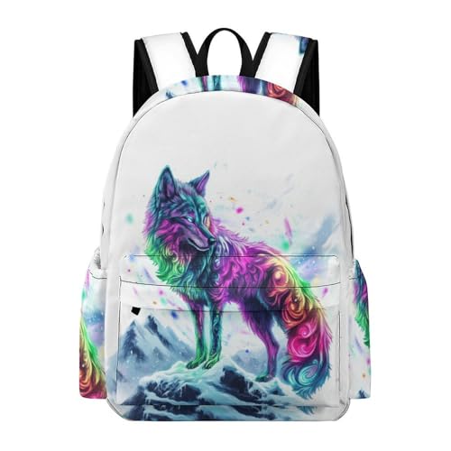 Sac ecole loup motif garçon et fille, grand cartable scolaire léger