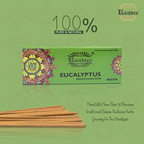 Image of Raajsee Incense Sticks Eucalyptus 100 gm Pack-100% Pure Organic Natural Hand Rolled Free from Chemicals-Perfect for Church, Aromatherapy,Relaxation,Meditation,Positivity & Sensual Therapy