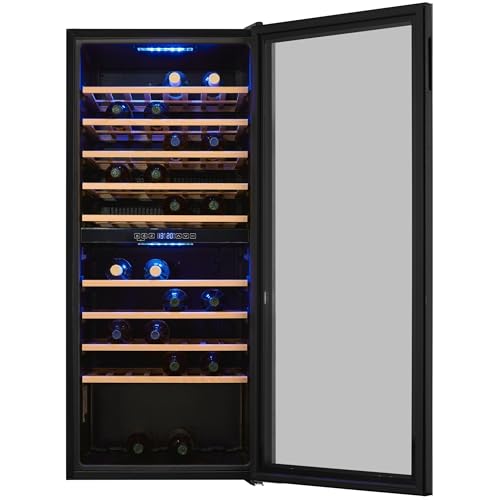 Exquisit® Vinoteca para 114 Botellas, 220L, Negro, Clase G, Dos Zonas de Temperatura 5-20°C, Control Digital LCD, Puerta de Cristal Reversible, Medidas (129,0 x 55,2 x 57,5 cm) - imagen 6