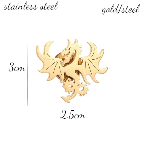Image of Dinosaur Pterosaur Chinese Dragon Brooch Stainless steel Bow Button Suit Badge Men's Women's Gifts