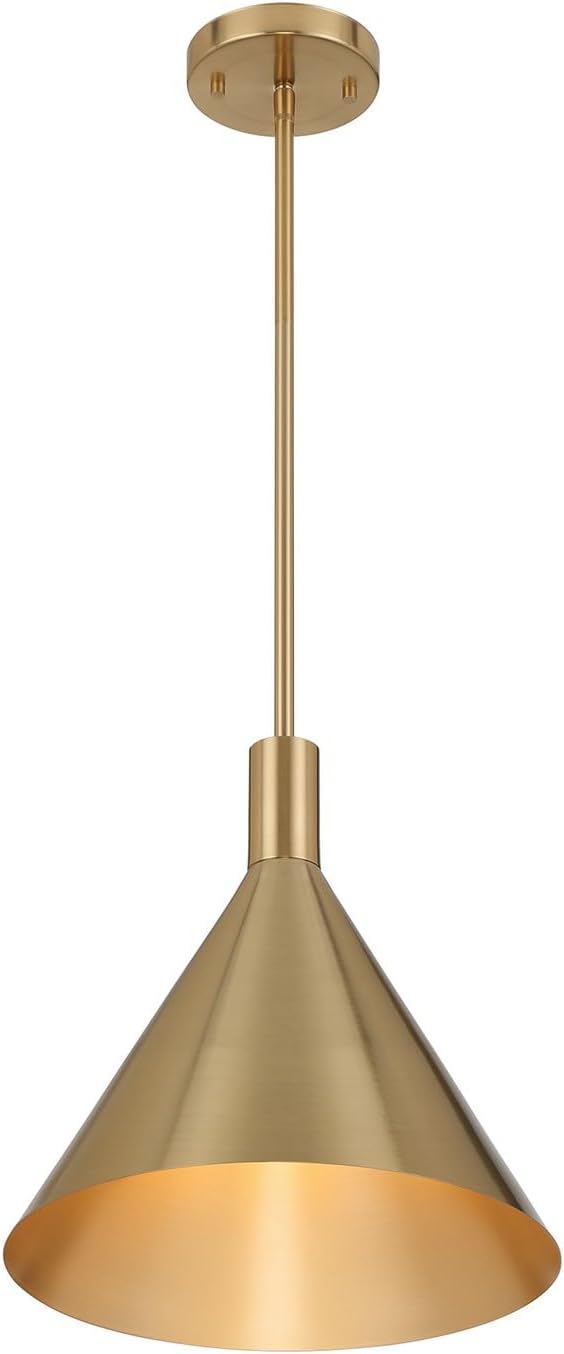 Savoy House 7-8001-1-127 Pharos Mid-Century Modern Scandinavian Metal Cone Pendant by Breegan Jane, 1-Light 60 Watt, 13" H x 13" W, Noble Brass