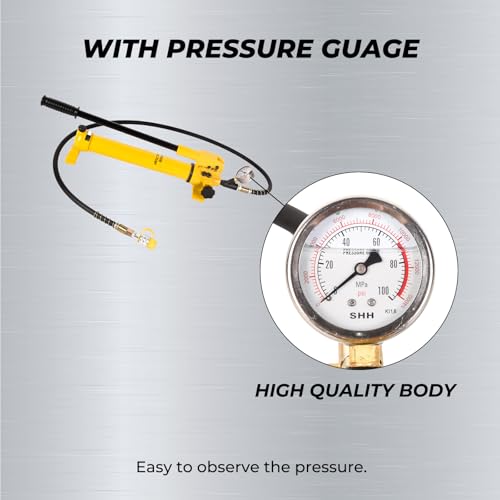 Image of SUZANNE Hand Operated Hydraulic Pump - 2 Speed, 10000 PSI with Pressure Gauge, 1.8m Hose, 900cc Capacity - Single Acting Manual Pump for Industrial Use, Model CP-700B