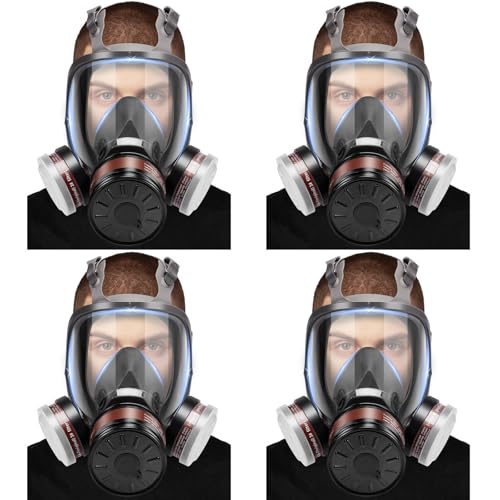 Full Face Respirator Gas Mask(4Set) - Reusable Gas Masks Survival Nuclear and Chemical with P-A-1&40mm Activated Carbon Filter Against Gases/Dust/Vapors for Chemicals,Spray Paint, Industry, Sanding