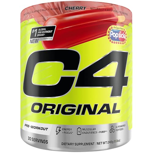 Image of C4 Original Pre Workout - Popsicle Cherry - Pre-Workout for Endurance, Focus & Performance with 200mg Caffeine, Beta-Alanine, Creatine Nitrate, L-Arginine & PeptiPump - Sugar Free, 30 Serv