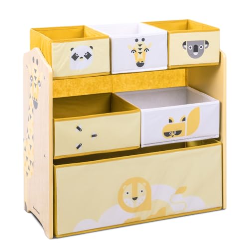 Beeloom - Libreria SWEET SAFER in legno per bambini, 6 cassetti per giocattoli e libri, colore giallo, arredo sicuro e funzionale, ideale per stanza dei bambini