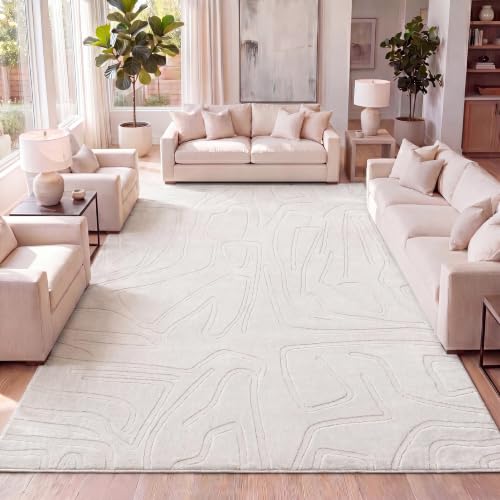 JONATHAN Y Graphic Lines High-Low Indoor Area Rug 8X10 White/Cream, Alcina Modern Scandinavian for Living Room, Bedroom, Kitchen, Easy-Cleaning, High Traffic, Pet-Friendly, Non-Shedding SND102B-8